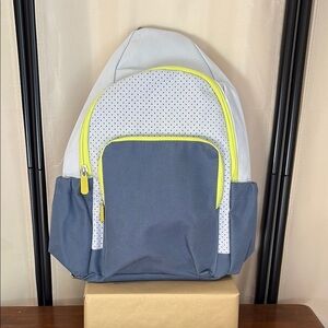 Thirty-One Gray and White Backpack with Bright Yellow Accents